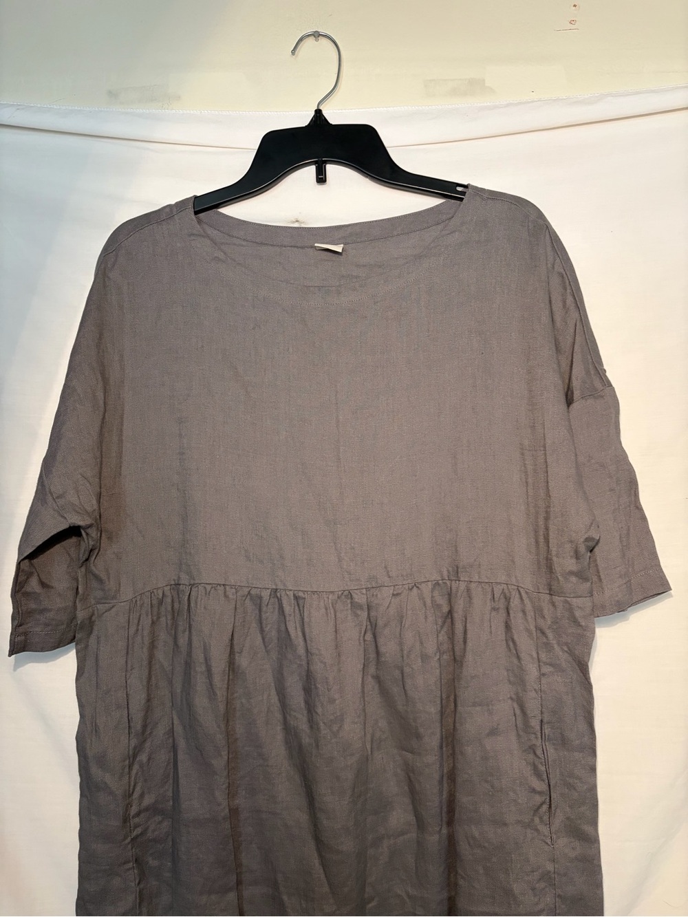 LINTICO Relaxed Short-Sleeve Gray Midi Dress size small 100% linen - Picture 2 of 9